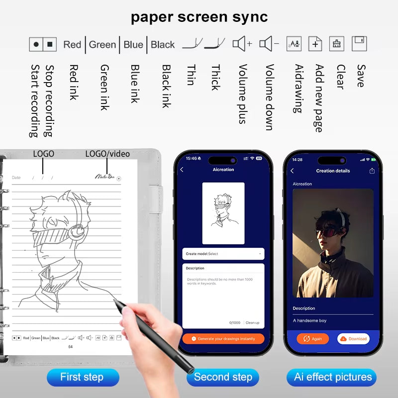 Factory Direct AI Smart Notepad Multifunction Drawing Design Function Smart Notebook Smart Pen Sync 1 Piece Custom